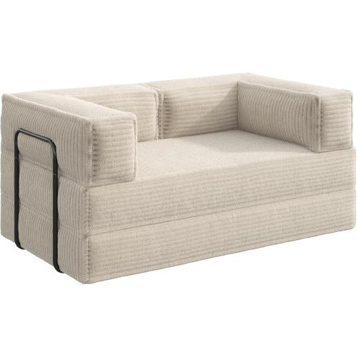 WLIVE 71'' Futon Sofa Bed, Convertible Sleeper Sofa, Folding Pull Out Couch Boneless Mattress with Fixed Frame, Corduroy, with Storage Pocket, Beige