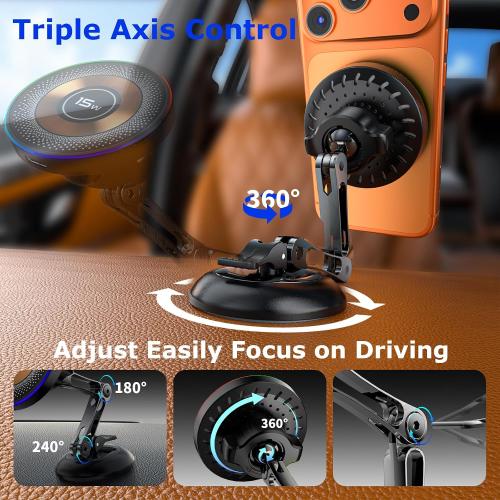 for 15W Magsafe Car Mount Charger, Magnetic Wireless Car Mount Charger with Vacuum 360°Adjustable Metal Head [120 LBS Strongest Suction], Cell Phone Holder for Your Car for iPhone 12–17 Series