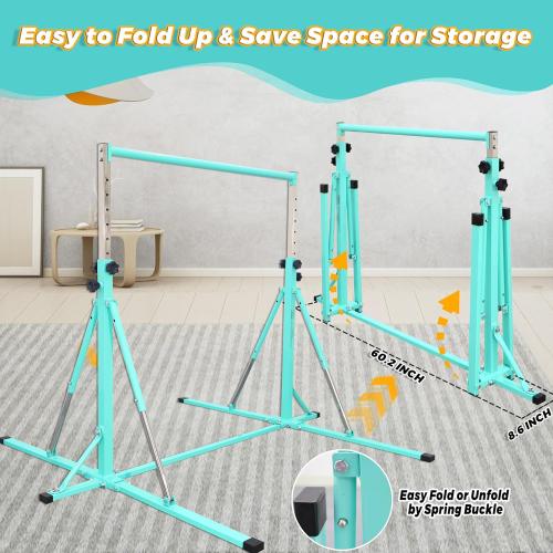 Foldable Gymnastics Bar,5FT Horizontal bar,Adjustable Kids Training bar for Kids Ages 3-15,Kids Gymnastics bar,Triangle Stable Structure-Gym Equipment for Home