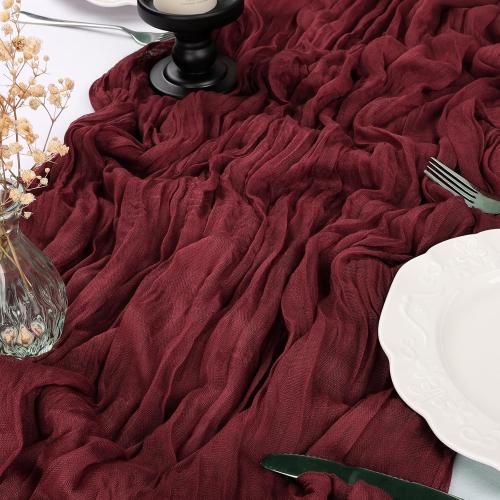 6 Pack 10FT Burgundy Christmas Cheesecloth Table Runner Table Runner 35x120 Inch Gauze Rustic Boho Cheese Cloth for Thanksgiving Wedding Decor Birthday Party Baby Shower Centerpiece Decoration