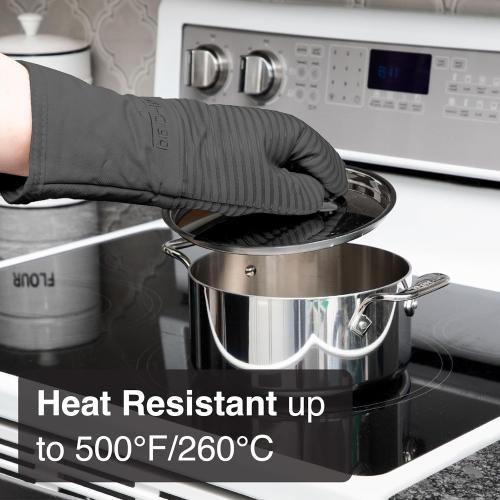 All Clad Silicone Oven Mitt: Heat Resistant up to 500 Degrees - 100% Cotton & Silicone, 14x7 Oven Mitt for Kitchen and Barbeque, 6-Pack, Pewter