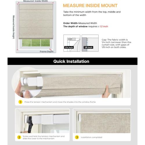 LazBlinds No Tools No Drill Cordless Roman Shades for Windows, Blackout Thermal Insulated UV Blocking Window Blinds, Lightweight Fabric Blinds for Indoor Windows, 24 W x 72 H, Blackout - Beige