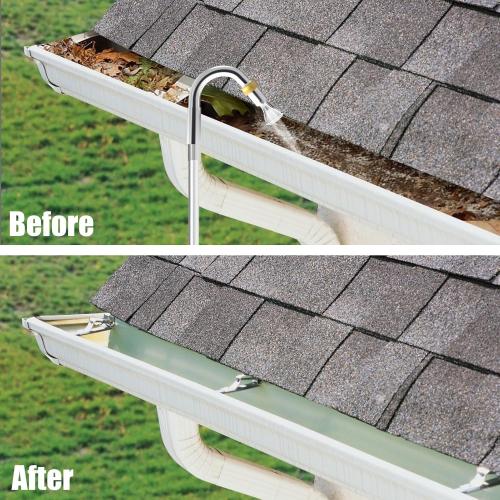 Gutter Cleaning Tools, 16ft (24ft Reach) Gutter Cleaners from The Ground, Gutters Hose Extension Wand with Garden Hose Attachment, Rain Gutters Cleaning Pole