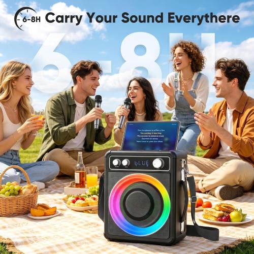 VOSOCO Karaoke Machine, Bluetooth Speaker with 2 Wireless Mics for Adults
