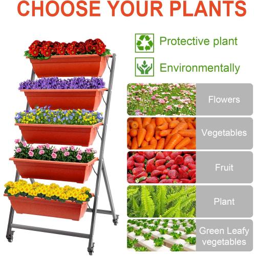 EDOSTORY 4.5 FT Height Vertical Garden Planter Removable Brick Red Raised Bed Box with 5 Container Boxes,Digging Claw Gloves,Trowel,Purning Shears for Outdoor Vegetables Flowers