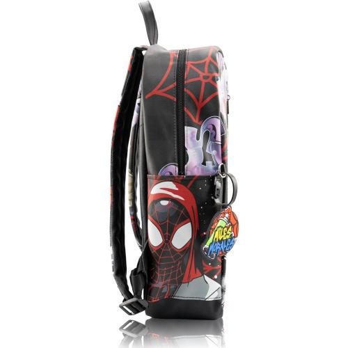 Marvel Miles Morales Spiderman Backpack for Teens | 16 Saffiano Leather School Bookbag with Rubber Luggage Tag | Spiderman Backpack for Boys, Girls, Unisex | Officially Licensed Marvel