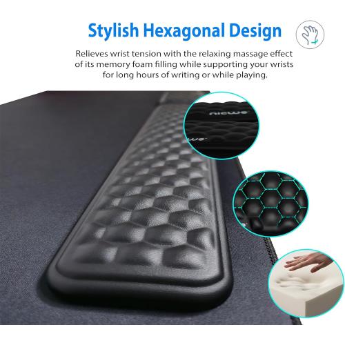 Ergonomic Keyboard Wrist pad Black with Memory Foam - Mouse Wrist Rest for Computer Keyboard, Waterproof, Nonslip. Arm Rest for Keyboard pad Reduce Wrist Fatigue. 2 Piece Pad with Travel Bag.