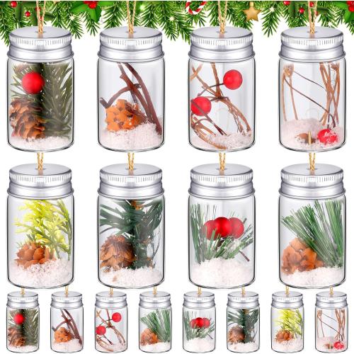 16 Pcs Christmas DIY Fillable Ornaments Kits Clear Glass Bottle Hanging Ornaments, Pine Cones Hanging Mason Jar with Screw Off Caps Rope for DIY Crafts Home Farmhouse Christmas Tree Party Decoration