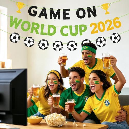 World Cup 2026 Banner, Game On Soccer Party Decorations, Soccer World Cup Banner 2026 for Watch Party, Sports Birthday Celebration Supplies