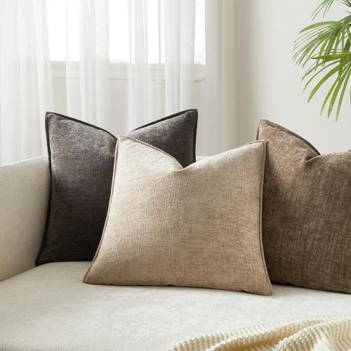 JUSPURBET 24x24 Pillow Covers Set of 2 Decorative Throw Pillow Covers Case for Couch Sofa Bed Soft Chenille Cushion Covers with Hidden Zipper for Home Decor Living Room,Beige