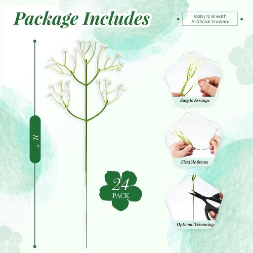24Pcs Babys Breath Artificial Flowers Bulk, 11in Stems for Vase DIY Decor