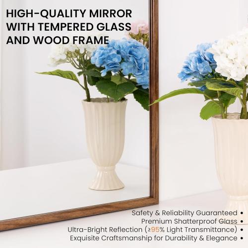 30x40 Arch Wall Mirror Bathroom Mirror for Wall Mounted, Tempered Glass, Wood Grain Finish Frame Wall Mirror Decorative for Bedroom Living Room Entryway