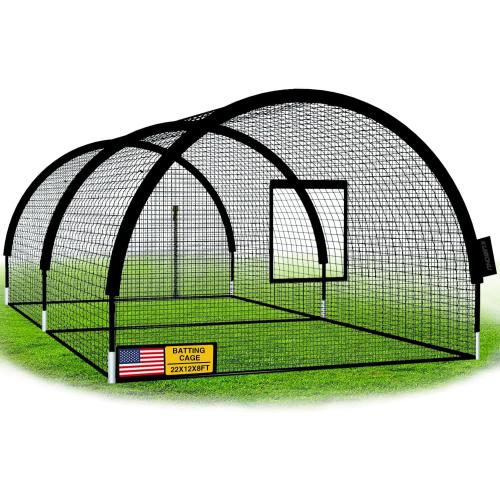 BLACK 22x12x8ft Baseball Batting Cage Net - Batting Cages for Backyard 22x12x8ft Portable Baseball and Softball Batting Cages, Zipper Door with Pitching Machine Hole for Backyard Batting Training