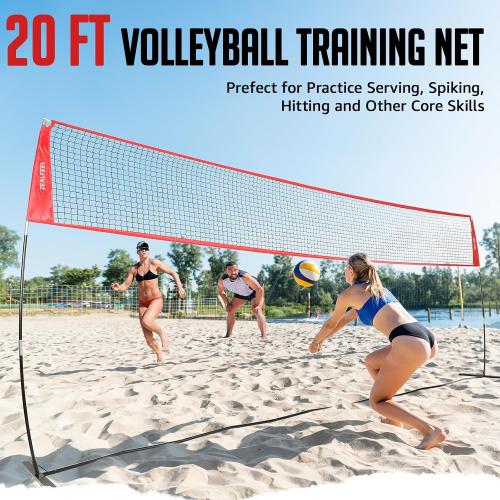 ZEALFEEL 12 FT/20 FT Portable Adjustable Volleyball Net for Backyard | Freestanding Net with Carry Bag for Hitting and Serving Drills in Backyards, Parks, Beach or Outdoor & Indoor