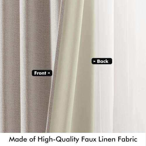 MIULEE 100% Blackout Linen Curtains for Bedroom, Ivory Solid Luxury Decor Thermal Insulation Room Darkening Drapes for Living Room Nursery Back Tab Rod Pocket 42 x 84 Inches, 2 Panels
