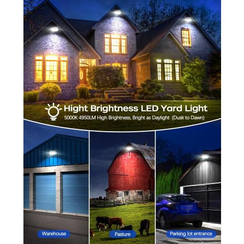 CINOTON LED Barn Light, Dusk to Dawn Outdoor Lighting, 42W 4950LM 5000K Daylight, Exterior Security Flood Light with Photocell, UL Listed, IP65 Waterproof Outside Area Fixture for Yard, Silver 1 Pack