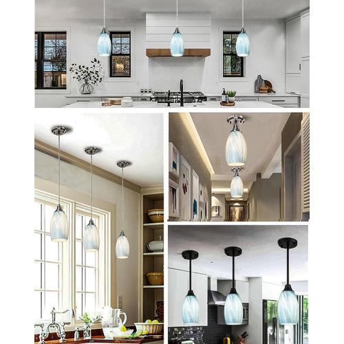 Oval Glass Pendant Lamp Shade Only Art Glass Light Covers for Kitchen Island Pendant Light Fixtures Replacement Shade for Mini Pendant Light (Light blue silk)