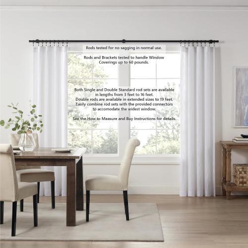 MODE Cambria Designer Series - Premium 14 foot Custom Double Curtain Rod - 1-1/8 inch Large Diameter - Non-Adjustable for a Seamless Look - Premium Designer Brackets and End Caps - Satin Black Finish