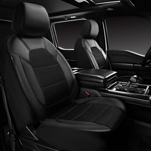 CAR PASS Leather and 3D Air Mesh Universal Fit Car Seat Covers, for Sedans,Trucks,Suvs,Airbag Compatible,Zipper Design and Reserved Opening Holes for Headrest(Full Set, Black and Black)