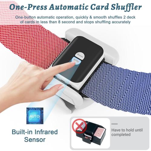 Automatic Card Shuffler 2 Deck, Rechargeable Playing Cards Shuffling Machine with One-Press AUTO&Manual Mode, Electric Poker Shufflers for UNO, Skip-Bo, Phase 10, Home Party Card Games