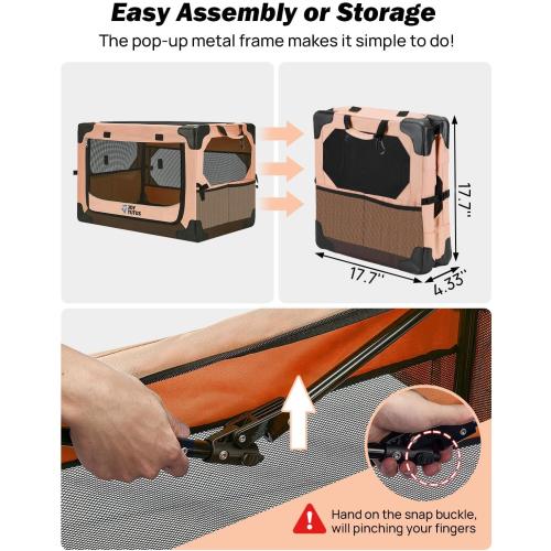 JOYTUTUS Collapsible Dog Crate, 26 Inch Portable Pet Crate for Car, Travel Dog Kennel Foldable Dog Crate for Medium Dog 44lbs, Soft Cat Carrier Fit for Indoor & Outdoor/Car Back Seat/Trunk (Orange)