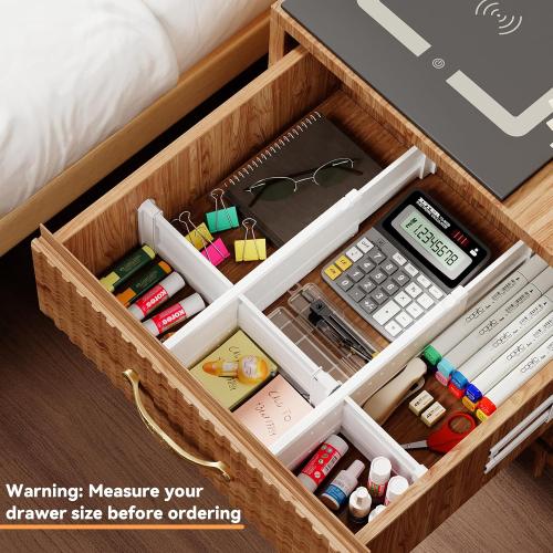 REBECAT 5 Pack Drawer Dividers for Clothes Adjustable Drawer Dividers 4 High Expandable from 15-21 for Dresser Baby Clothes Bathroom,Bedroom Kitchen and Office Storage，White