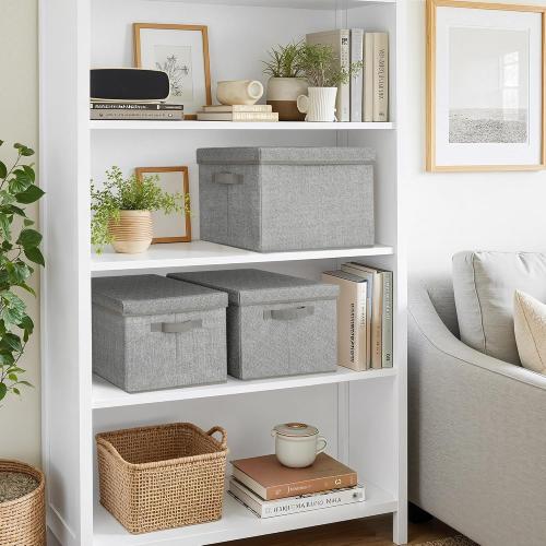 GRANNY SAYS Fabric Boxes with Lids, Storage Bins with Handles, Shelf Bins for Organizing, Extra Large Storage Boxes for Linens Clothes, Decorative Storage Containers, Gray, 3-Pack