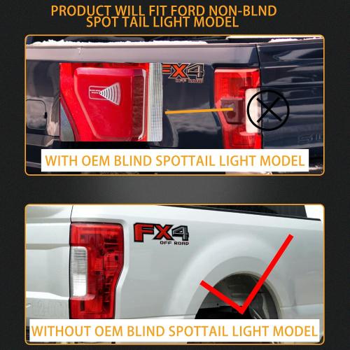 Left Tail Light Compatible With 2017-2019 Ford F-250 F-350 Super Duty | Rear Brake Lamps Replacement Taillights (w/o Blind Spot) (w/o LED)