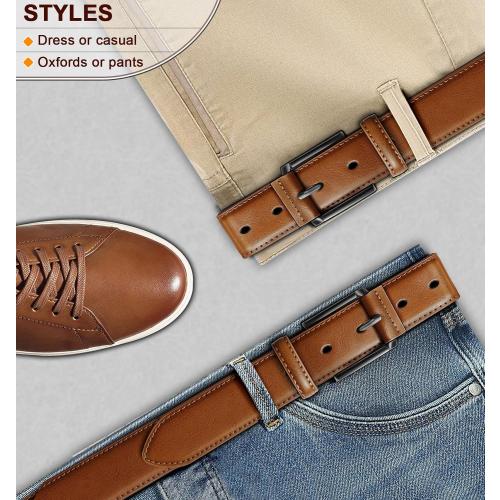 KEMISANT Men pack 2 Belt-Genuine Leather Belt for Men Dress Casual Golf Jeans 1 3/8