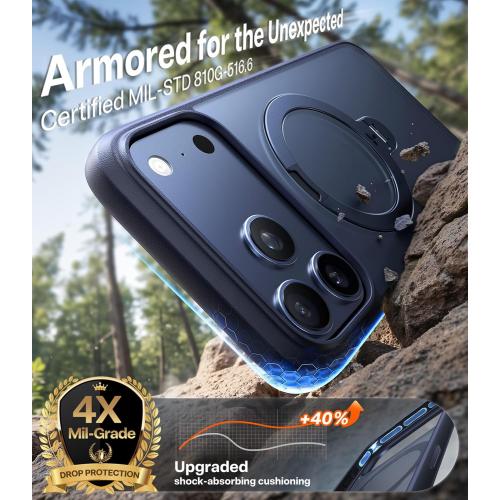 TORRAS Ostand Q3 Spin for iPhone 17 Pro Case with 360 Magnetic Stand, Fit for MagSafe, Camera Control, Built-in Kickstand, 4X Military-Grade Shockproof Slim Phone Case for iPhone 17 Pro, Deep Blue