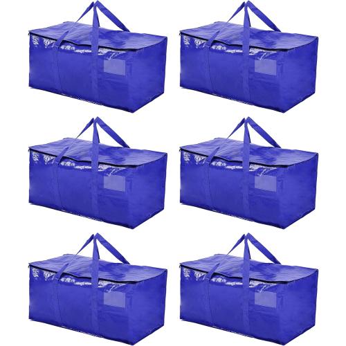 Hamna Collection Heavy Duty 6 Extra Large Blue Moving Bags With Handles, Zippers & Laundry Bag, Waterproof Storage Totes, Alternative to Box and Bin