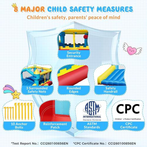 Bounce House, 6-in-1 Play Mode Inflatable Bounce House for Kids, High Elasticity Bouncy House with 480W Blower, Bouncy Castle with Wide Slide for Christmas, Birthday Parties