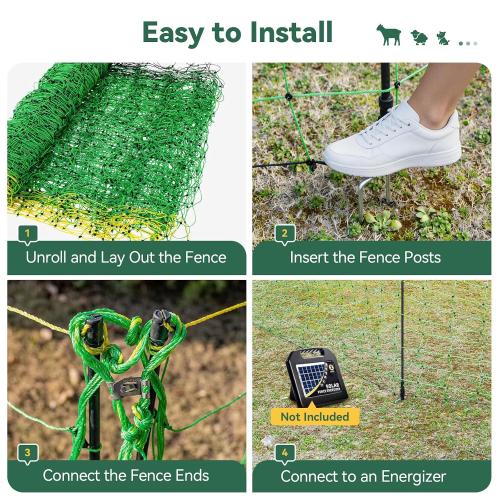 Electric Fence Netting, 42.5 H x 164' L, Portable Livestock Net Fencing with Double-Spike Posts, Movable Mesh for Goats, Sheep, Hogs, Deer & Dogs, Predator Control for Backyard, Farm & Homestead