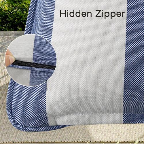 Decorative Outdoor Water Repellent Throw Pillows with Inserts, Set of 4, 20 x12 Pillows for Patio, Backyard, Bed, Couch, and Patio Furniture, Navy Stripe
