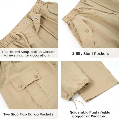Thread Supply Parachute Pants for Girls Y2K Cargo Trousers with Pockets Harajuku Jogger Pants size : x-small