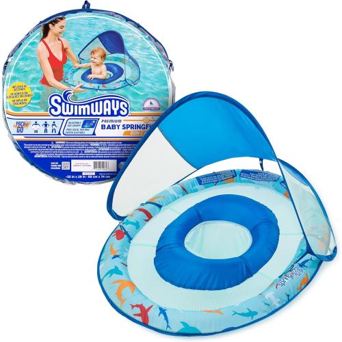 SwimWays Baby Spring Float with Adjustable Canopy and UPF Sun Protection, Blue Lobster