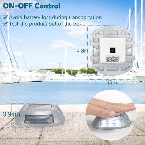 SILVER JACKYLED 12 Pack Upgraded Solar Driveway Marker Lights with Switch Outdoor Solar Powered Deck Waterproof LED Boat Dock Lights Aluminium Warning Step Lighting for Path Walkway, Bright White