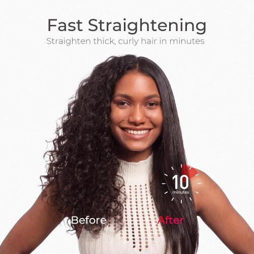 TYMO Hair Straightener Brush - Upgraded Ionic Plus Straightening Brush with Dense Bristles, 16 Temps, Dual Voltage | Ceramic Hot Comb for Women | Flat Iron for Thick Curly Hair, Black