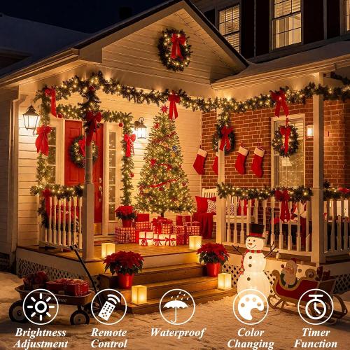 LitHome 100 LED Solar Christmas String Lights Outdoor, 33FT 34Colors Changing Solar/USB String Lights Waterproof with Remote, 102 Modes Easter Light for Xmas Tree Party Holiday Valentine's Day Decor