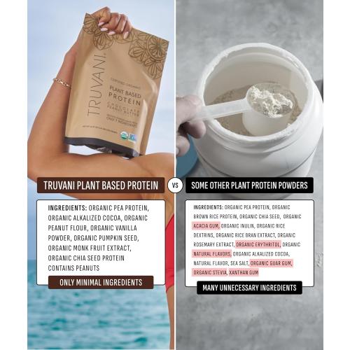 Truvani Vegan Pea Protein Powder | Chocolate Peanut Butter | 20g Organic Plant Based Protein | 1 Serving | Keto | Gluten & Dairy Free | Low Carb | No Added Sugar