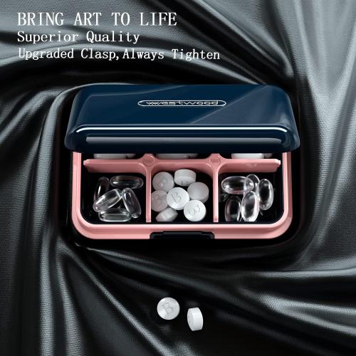 DUBSTAR Travel Pill Organizer Moisture Waterproof Small Pill Box for Pocket Purse 4 6 Compartments Portable Pill Case Medicine Vitamin Holder Container,Blue