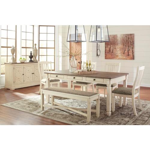 Signature Design by Ashley Bolanburg Casual French Country Upholstered Dining Room Bench with Nailhead Trim, Heavy Woven Fabric, Wood, Antique White & Tan