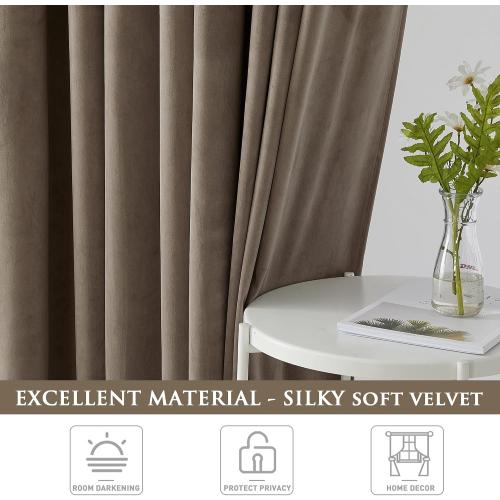 StangH Taupe Curtains 90 inches Long, Super Soft Velvet Room Darkening Window Treatment Noise Reducing Door Panels for Patio Bedroom, W52 x L90, 2 Panels