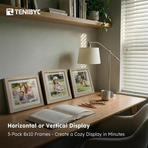 8x10 Picture Frame 3 Pack, Natural Wood, Real Glass, for Photo, Art