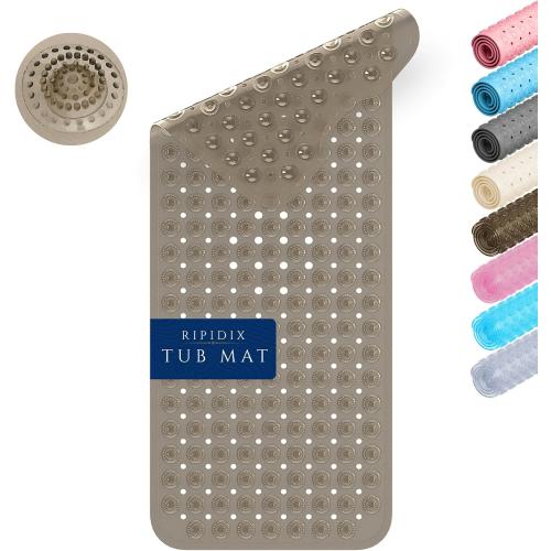 COLOR BLACK Bathtub Mat Non-Slip, 39 x 15.5 Extra Long Shower Mat with Suction Cups, Anti Mold BPA Free & Machine Washable Textured Bath Mat for Tub, Ideal for Kids, Seniors & Pregnant Women
