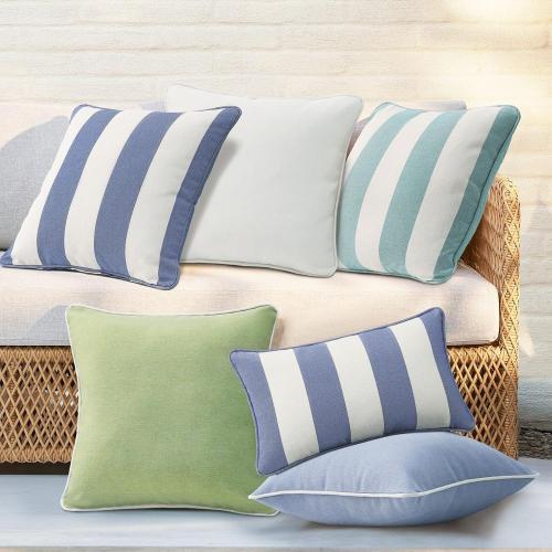 Decorative Outdoor Water Repellent Throw Pillows with Inserts, Set of 4, 18 x18 Pillows for Patio, Backyard, Bed, Couch, and Patio Furniture, Turquoise Stripe