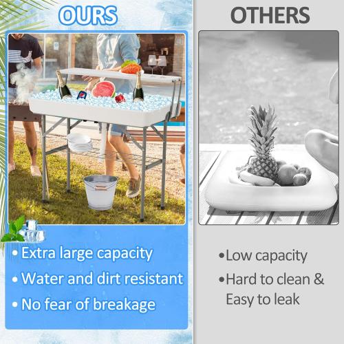 Dragosum Outdoor Cooler Table with Drain and Shelf, Folding Ice Cooler Table with Matching Skirt, Portable Table Coolers 4 Foot for Party BBQ Camping Wedding