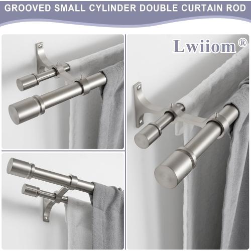 Double Curtain Rod 140 to 164 Inch,1 Inch Heavy Duty Curtain Rods for Windows with Solid Aluminum Cylindrical Finials and Bracket,1’’ Front and 5/8’’ Back Telescoping Double Drapery Rod,Brushed Nickel