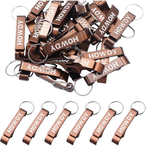 Junkin 30 Pcs Western Cowboy Party Favors Howdy Metal Bottle Opener Keychain Bulk Western Cowgirl Theme Favors for Wild West Derby Last Rodeo Bar Birthday Wedding Bridal Shower Gift Souvenirs (Brown)
