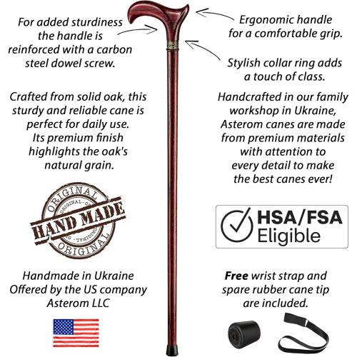 Asterom Handcrafted Walking Cane - Ergonomic, Wooden - Canes for Men - Walking Sticks for Seniors, Unique, Wood